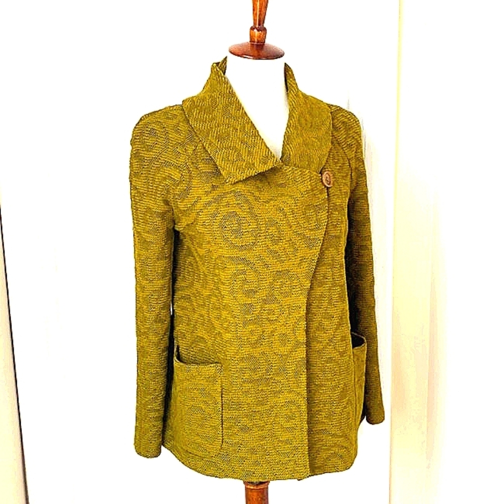 St John Knit Jacquard Textured Mustard Green Women's Jacket 6